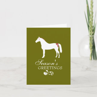 Red and Green Horse Damask Christmas Card