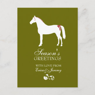 Red and Green Horse Damask Christmas Card