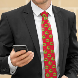 Red and Green Kissing Lips Tie