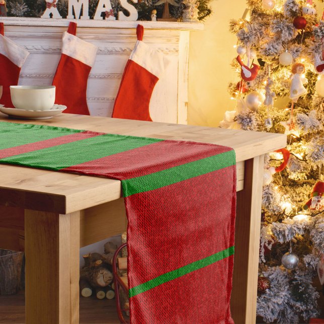 Red and Green Knitting Christmas Holiday Short Table Runner (Creator Uploaded)