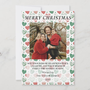 Red and Green Love Hearts Family Christmas Holiday Card