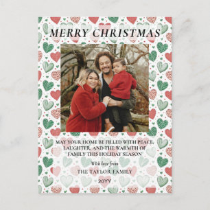 Red and Green Love Hearts Family Christmas Holiday Postcard