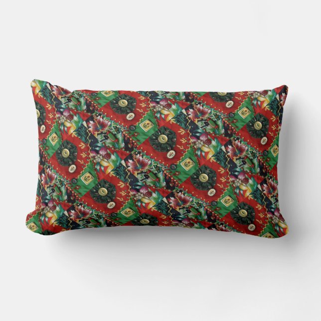 Red and Green Lumbar Pillow (Front)