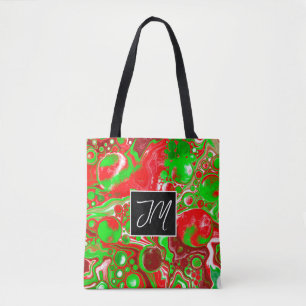 Red and Green Marble Fluid Art Personalised Tote Bag