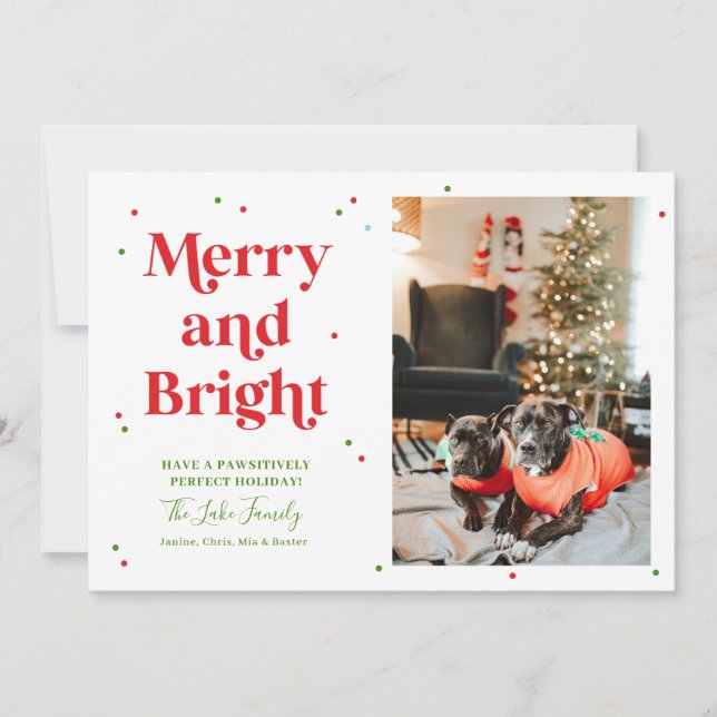 Red and Green Merry and Bright Photo Holiday Card (Front)