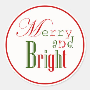 Red and Green "Merry and Bright" Xmas Stickers