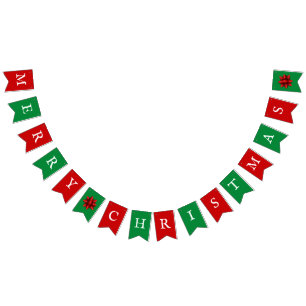 Red and Green Merry Christmas and Bows Bunting
