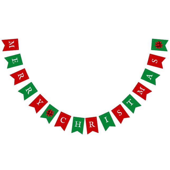 Red and Green Merry Christmas and Bows Bunting (All)