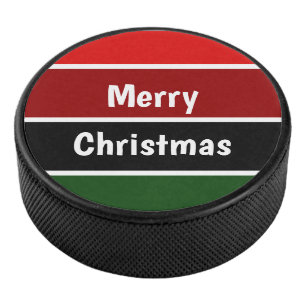 Red And Green Merry Christmas Hockey Puck