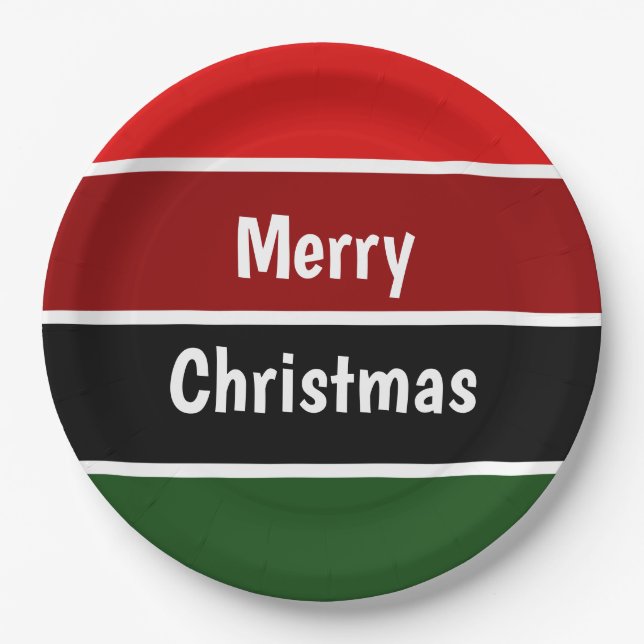 Red And Green Merry Christmas Paper Plate (Front)