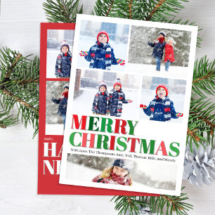 Red and Green Merry Christmas Photo Collage  Holiday Card