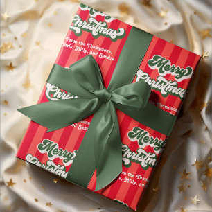 Red and Green Merry Christmas Retro Custom Wrapping Paper