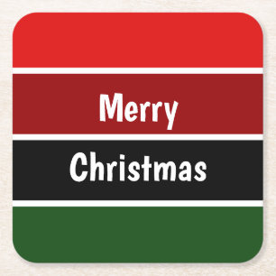 Red And Green Merry Christmas Square Paper Coaster
