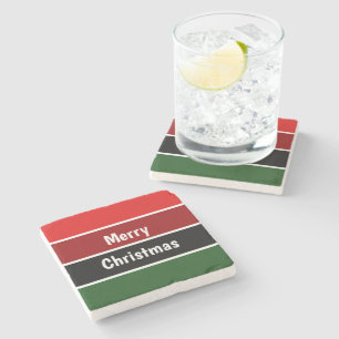 Red And Green Merry Christmas Stone Coaster