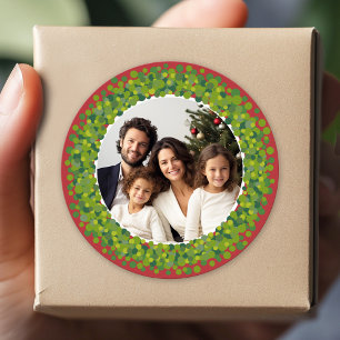 Red and Green Modern Christmas Wreath Classic Round Sticker