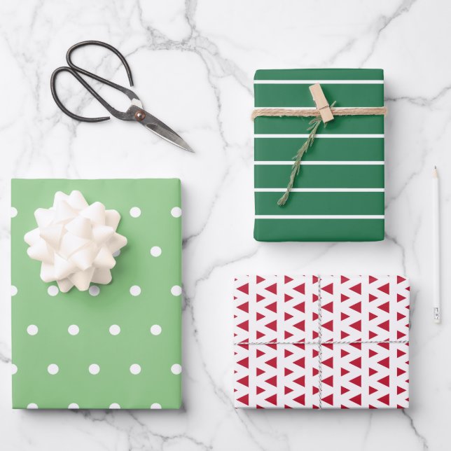 Red and Green Modern Patterns Christmas Wrapping Paper Sheet (Front)