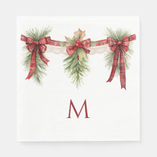 Red and Green Monogram Christmas Holiday Napkin