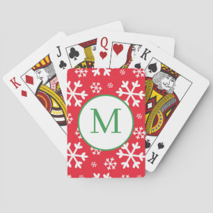 Red and Green Monogram Christmas Holiday Playing Cards