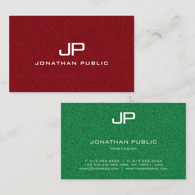 Red And Green Monogram Modern Elegant Template Business Card (Front/Back)