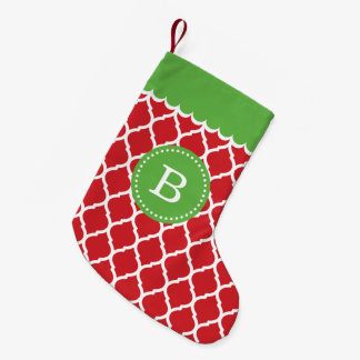 Red and Green Moroccan Quatrefoil Monogram Small Christmas Stocking