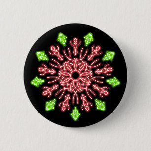 Red and green neon flower 6 cm round badge