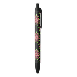 Red and green neon flower black ink pen