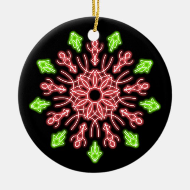 Red and green neon flower ceramic tree decoration (Front)