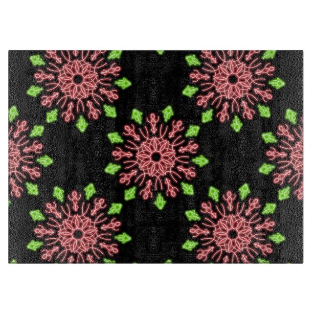 Red and green neon flower cutting board (Front)