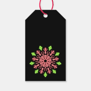 Red and green neon flower gift tags