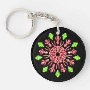 Red and green neon flower key ring