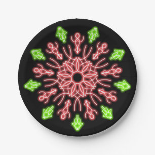 Red and green neon flower paper plate