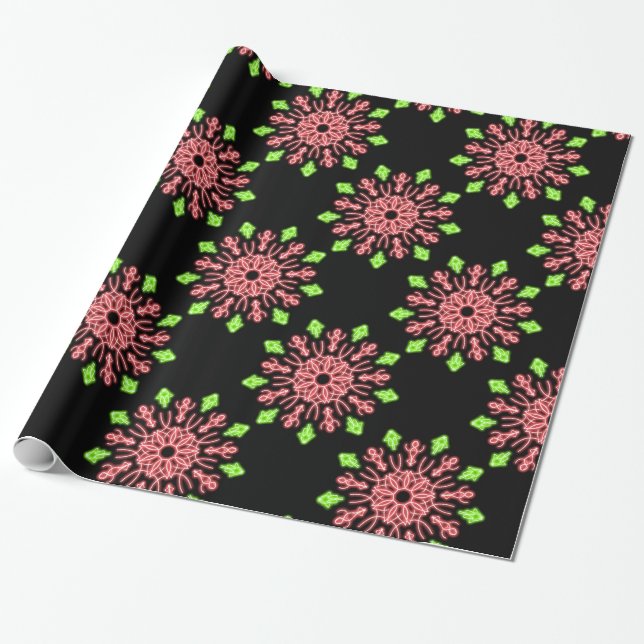 Red and green neon flower wrapping paper (Unrolled)