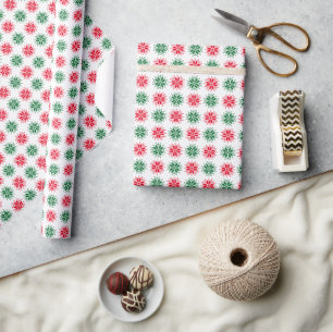Red and Green Nordic Sweater Snowflake Pattern Wrapping Paper