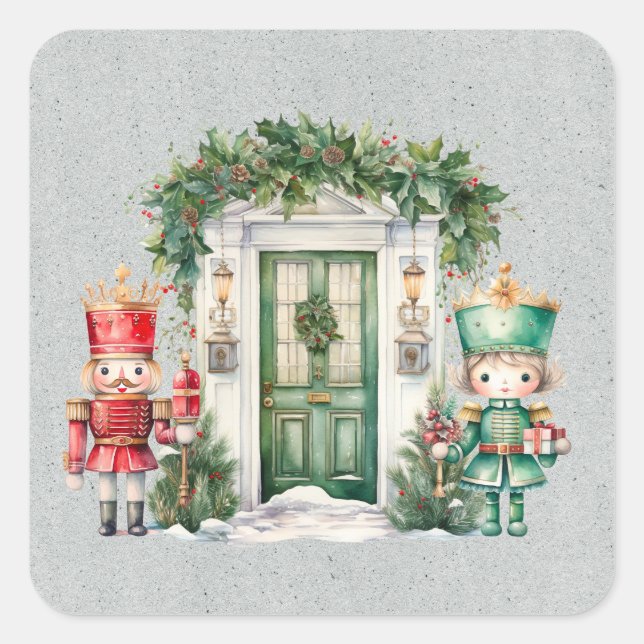 Red and Green Nutcracker Baby Shower Square Sticker (Front)