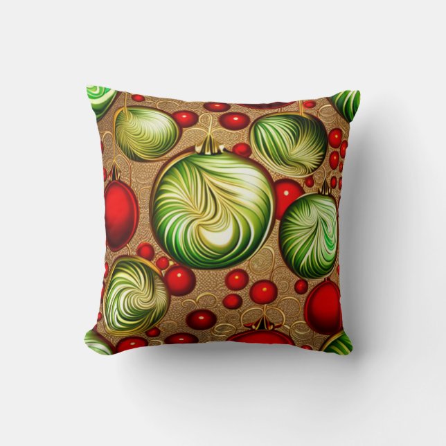 Red and Green Ornaments Cushion (Front)
