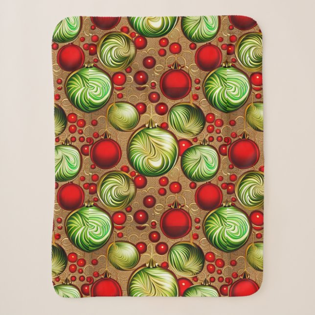 Red and Green Ornaments Sherpa Blanket (Front)