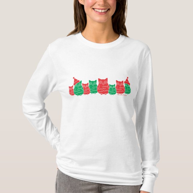 Red and Green Owls T-Shirt (Front)