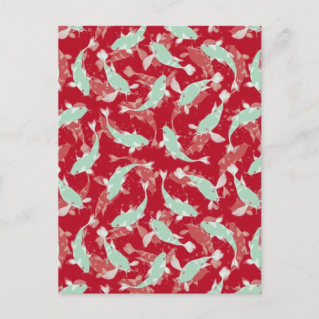 Red and Green Pattern - Koi Fish Postcard (Front)