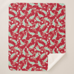 Red and Green Pattern - Koi Fish Sherpa Blanket