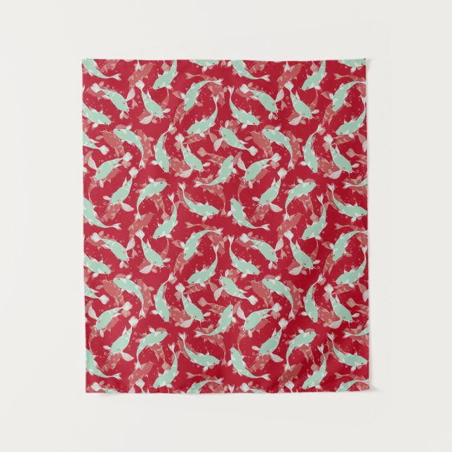 Red and Green Pattern - Koi Fish Tapestry (Front)