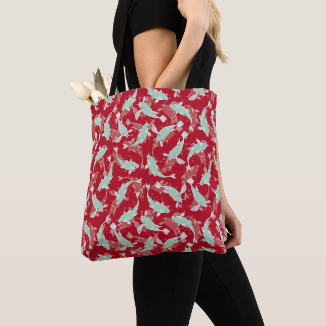 Red and Green Pattern - Koi Fish Tote Bag (Close Up)