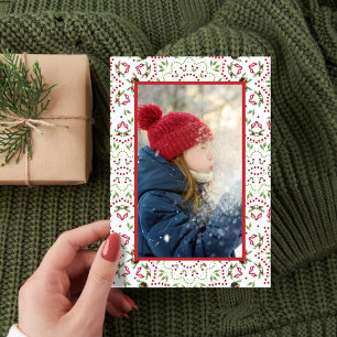 Red and Green Pattern Photo Christmas Holiday Card