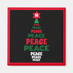 Red and Green Peace Christmas Tree Single Initial Magnet