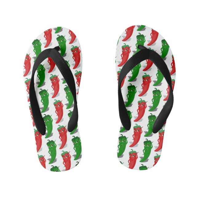 Red And Green Pepper Divas Cartoon Pattern Kid's Jandals (Footbed)