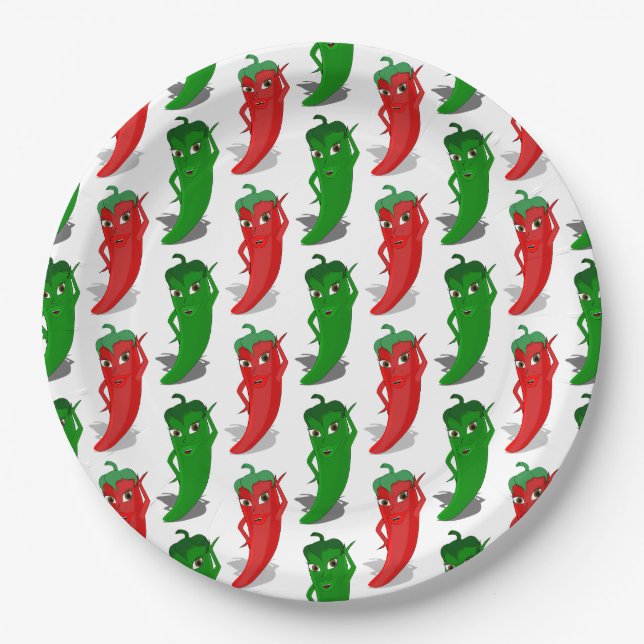 Red And Green Pepper Divas Cartoon Pattern Paper Plate (Front)