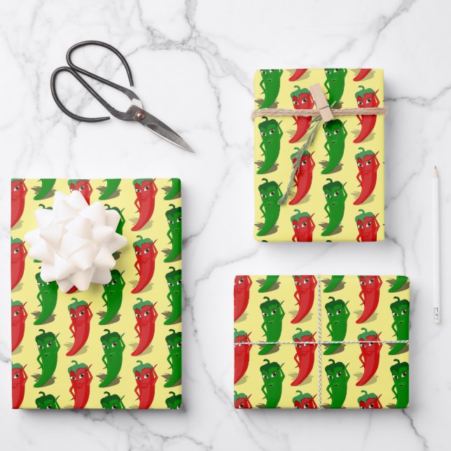 Red And Green Pepper Divas Cartoon Pattern Wrapping Paper Sheet (Front)
