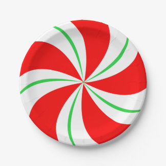 Red and Green Peppermint Candy Christmas Plates