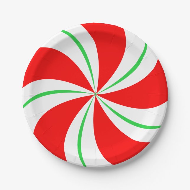 Red and Green Peppermint Candy Christmas Plates (Front)