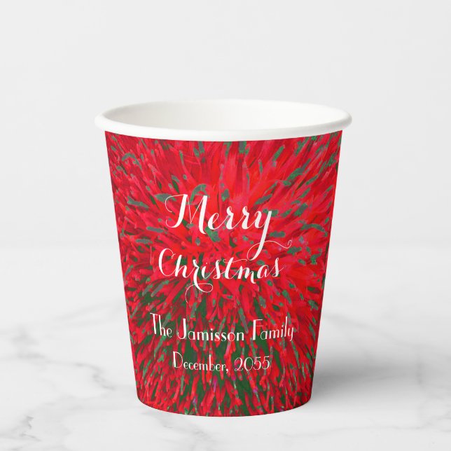 Red and Green Personalised Merry Christmas Party P Paper Cups (Front)