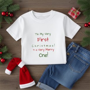 Red and Green Personalized First Baby Christmas Baby T-Shirt